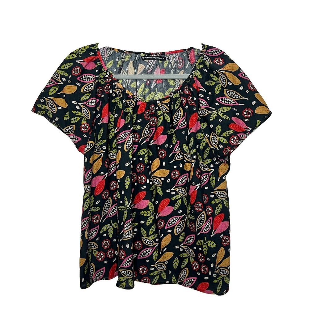 Gudrun Sjoden Floral Short Sleeve Cotton Top Lagenlook Boho Folklore XL Ad15